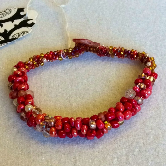 FINAL SALE PRICE CL Designs Coral & Gold Crocheted Bracelet - Picture 1 of 4